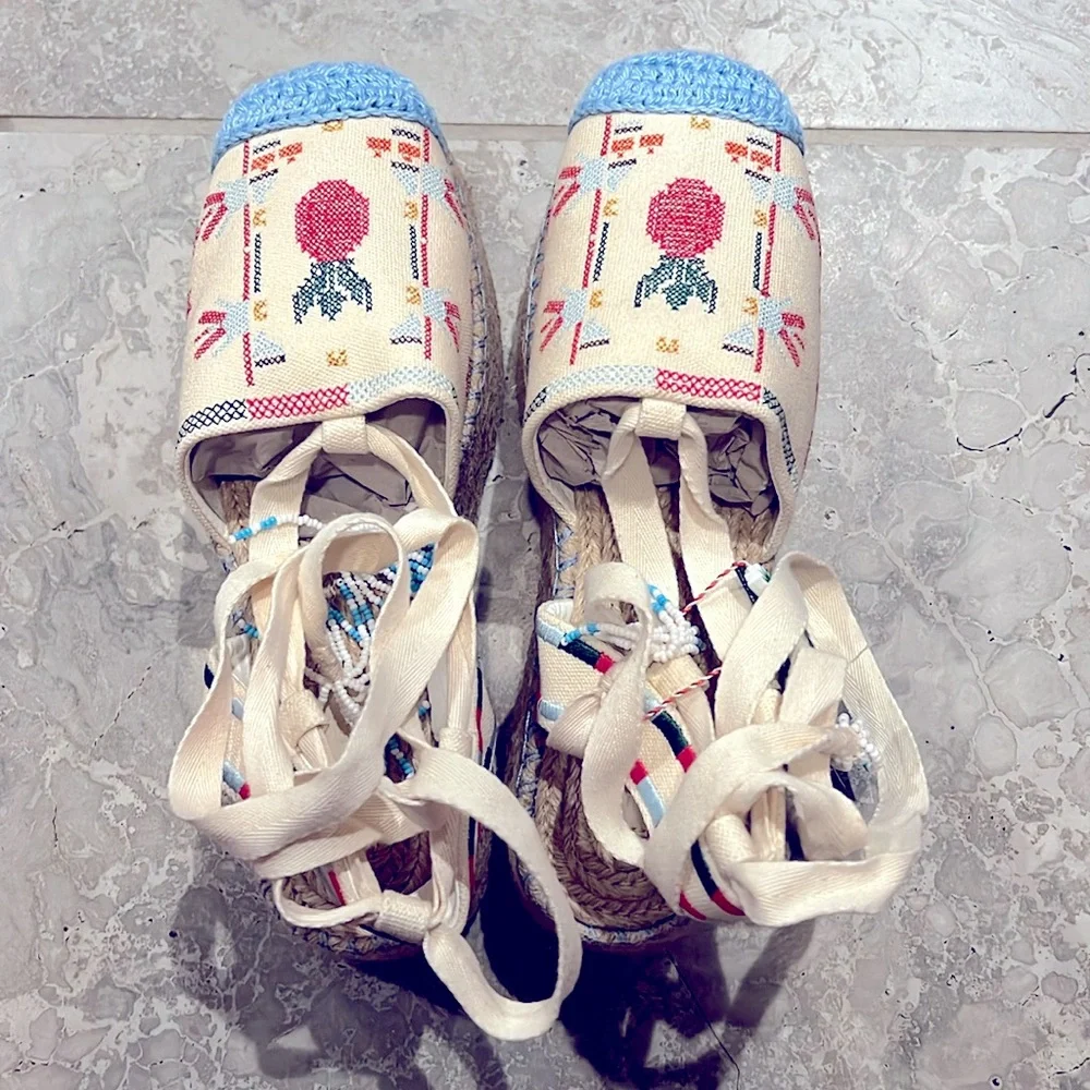 FARM Rio Paradise Bead Embellished Espadrille Platform Shoes Size 11 NWT+DustBag